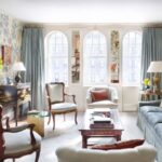 Mirrored panels and Icy Blue Taffeta Curtains