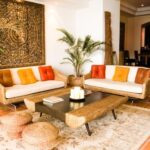 Elegant living room seating with modern Wicker sofa sets and stools
