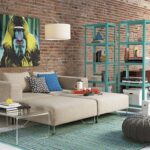 Knitted patterned pouf for living room seating