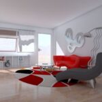 Minimalist living room ideas with swanky red and grey chairs
