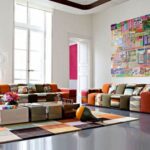 Multicoloured living room seating arrangements