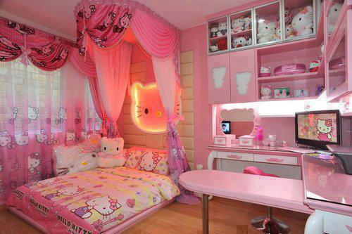 Pink pastel bedroom COVERED with Hello Kitty decor