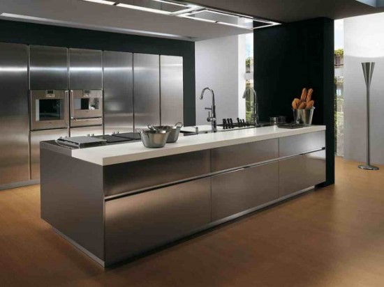 Stainless Steel Counter and Wall Cabinet Stainless steel kitchen ideas