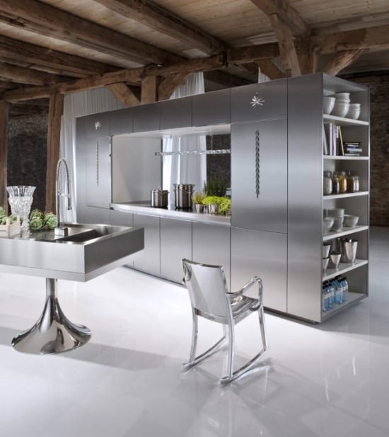 Stainless Steel Kitchen Under a Wooden Roof Stainless Steel Ideas