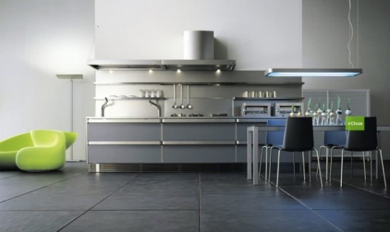 Stainless Steel Kitchen with Dining Area Stainless steel kitchen ideas