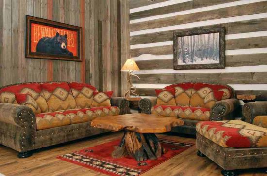 Living Room with Reclaimed Wooden Walls Rustic Living Room