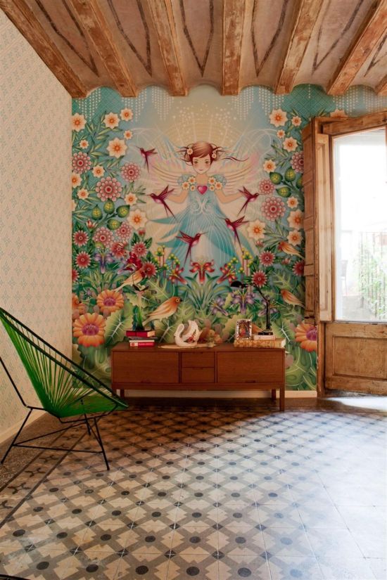 Beautiful fairy and floral wallpaper design