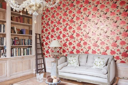 Tasteful red floral wallpaper design