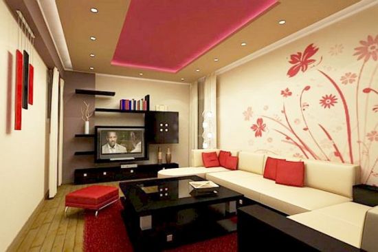 Red floral accent wall in living room Accent Walls