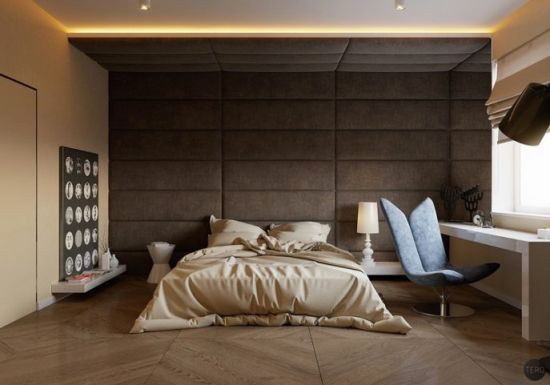 Brown concrete wall in an elegant bedroom Concrete Wall Forms