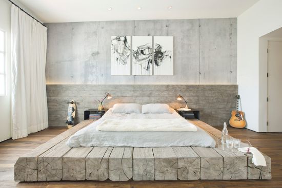 Industrial bedroom design with stamped concrete wall Concrete Wall Forms