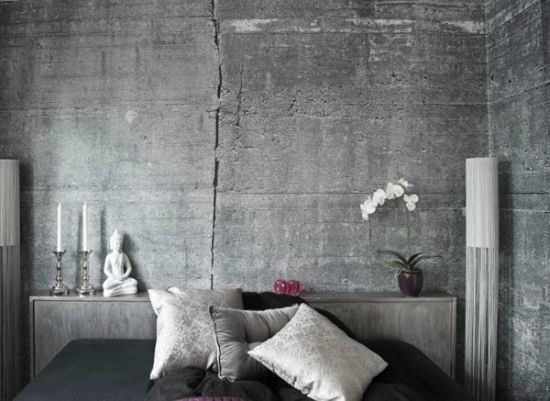 Monochromatic bedroom with concrete wall Concrete Wall Forms