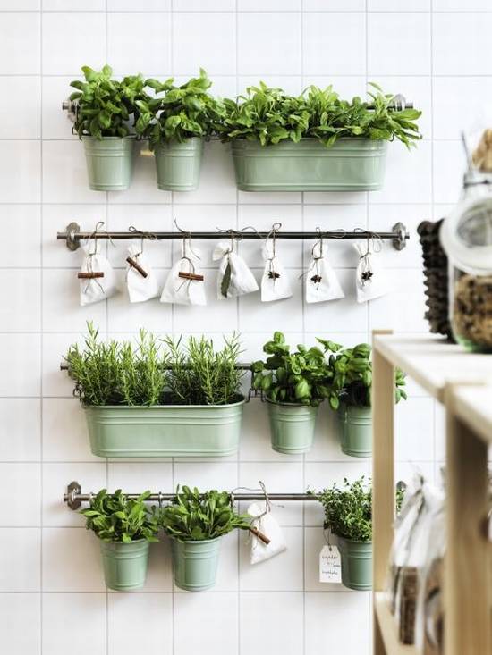 Indoor vertical herb garden using Ikea buckets