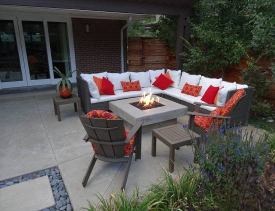 Outdoor Fire Pit Ideas Patio Contemporary with Black Smooth Stones Brick