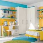 Blue Yellow And White Bed Sets Wall Shelves And Study Table