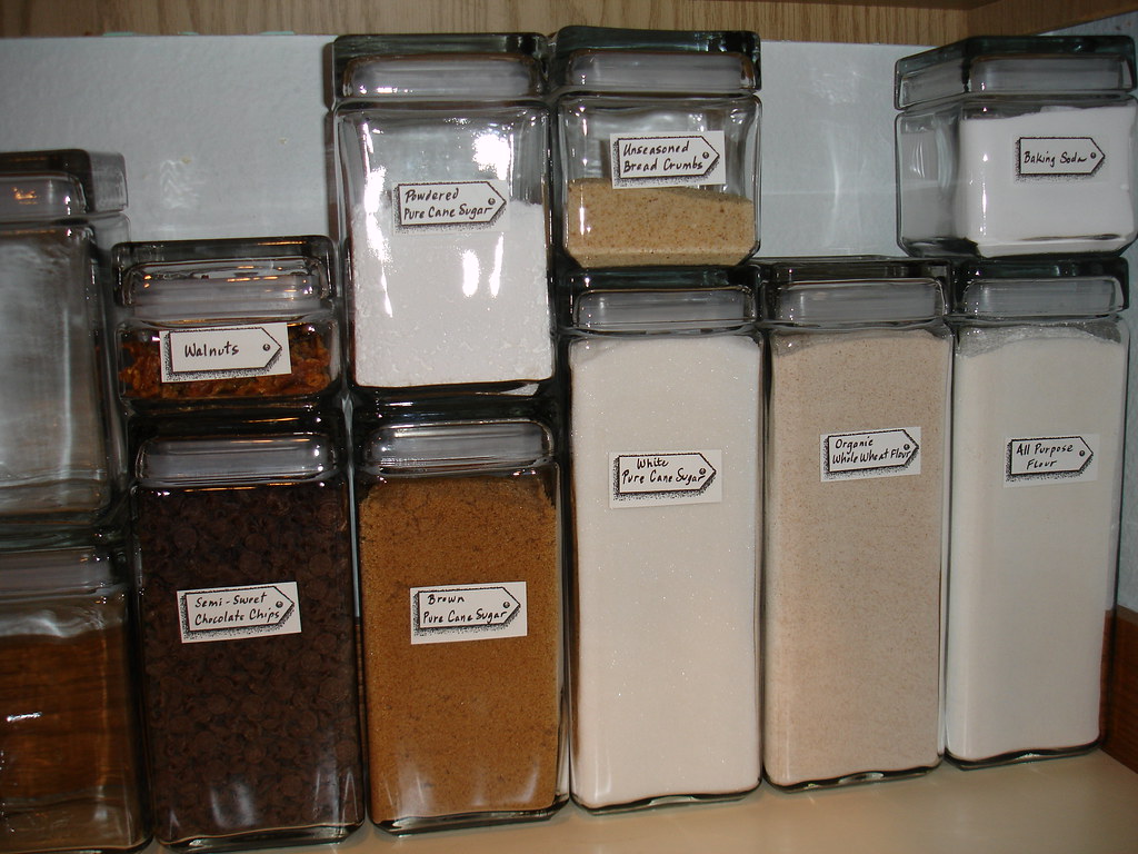 Pantry cabinet of labelled containers