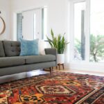 Contemporary home decoration strategy with area rug, sofa, and plants
